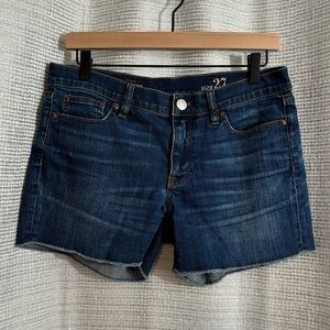 J. Crew | Raw Hem Indigo Denim Medium Blue Wash Jean Shorts | 27